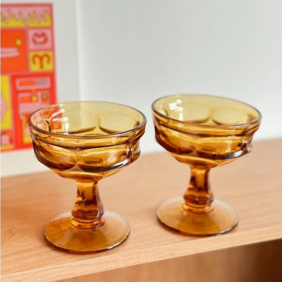 Vintage Amber Coupe Glasses by Libbey Glassware, Set of 2 - Picture 3 of 10